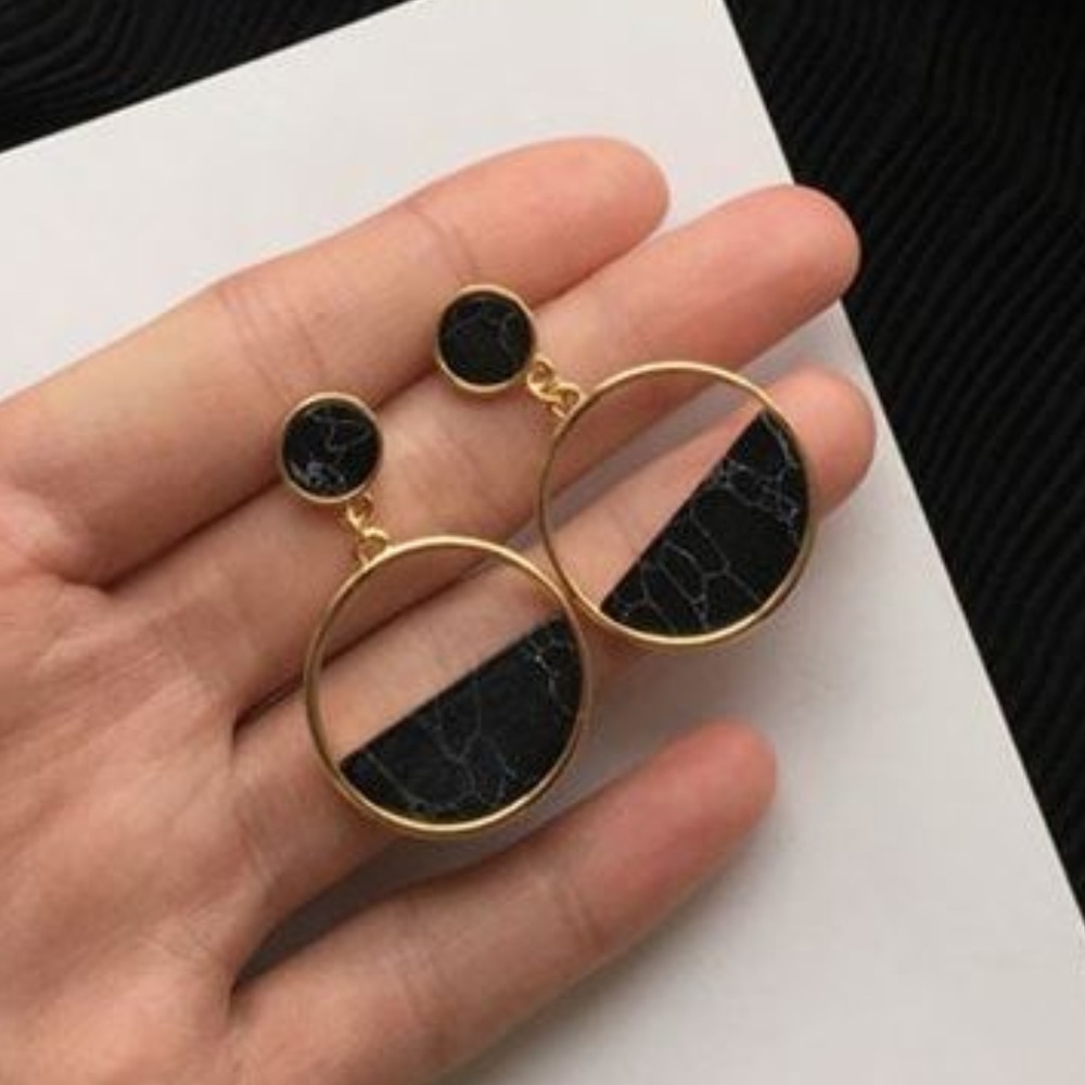3 For $20/ Half Circle Marble Pendant Earring - Picture 2 of 4